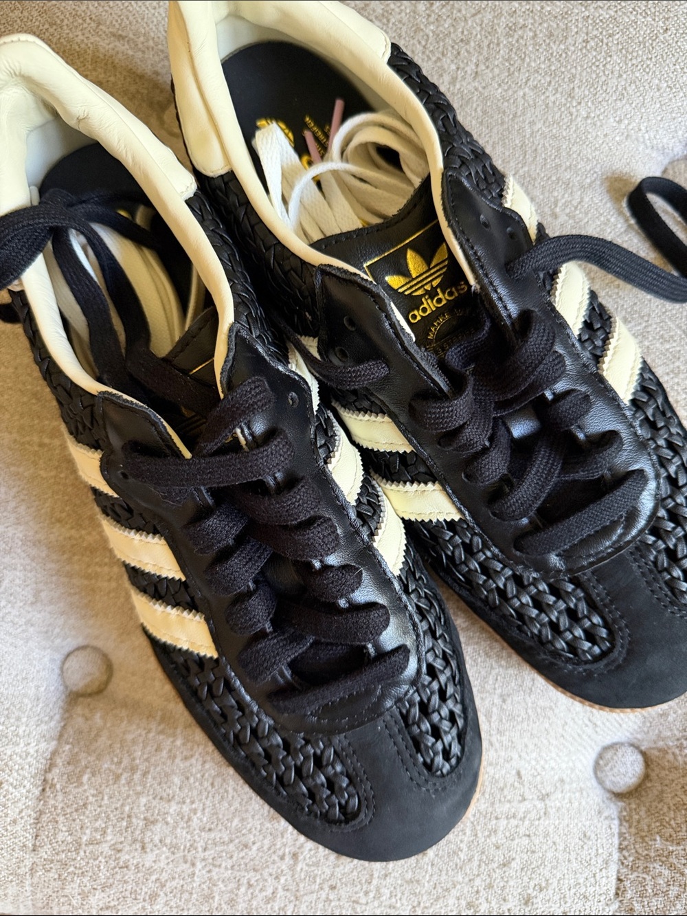 Adidas Samba OG Woven Leather Sneakers Black Cream Gold Women’s 8.5 NEW